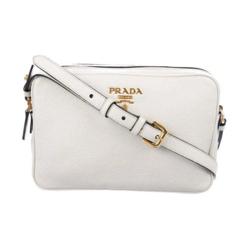 PRADA Leather Camera Bag, Crossbody Bag, Shoulder Bag Women's White-1