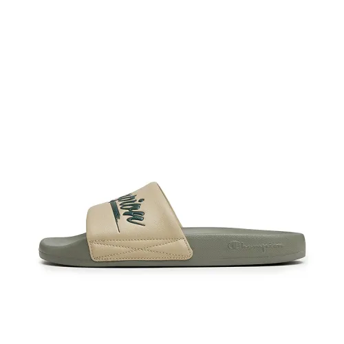 Champion EVA Slip Resistant Slide Slippers Unisex Sand Stone/Forest Green