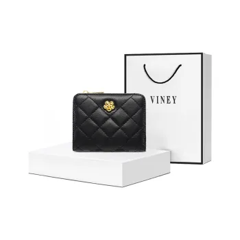 VINEY Cow Leather Leather Clip Wallet Card Holder Clutch Small Size Women's Black