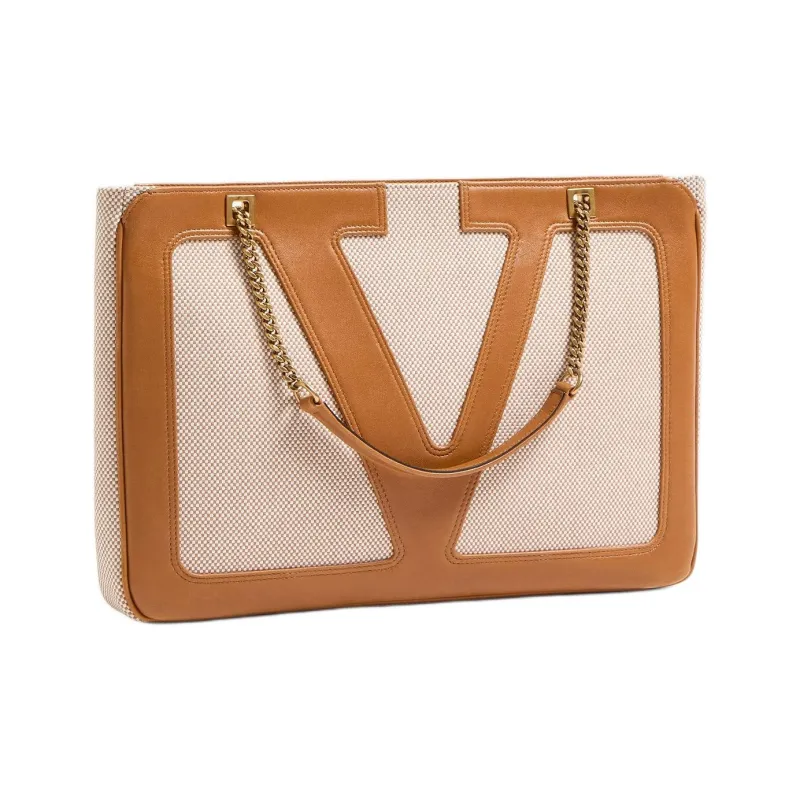 Valentino GARAVANI Canvas Portable Crossbody Bag Shoulder Bag Medium Size Unisex Natural & Brown-1