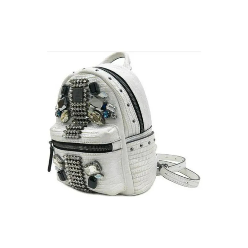 MCM Leather Backpack Mini Women's White-1