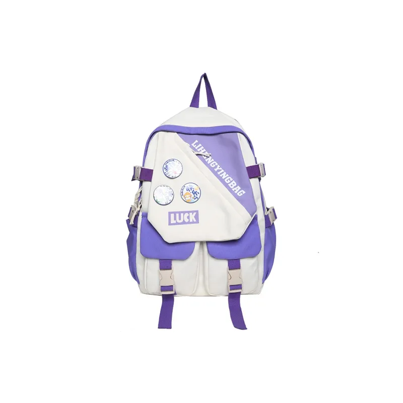 URBAN FOREST Nylon Backpack Unisex White/Black/Purple/Blue-11