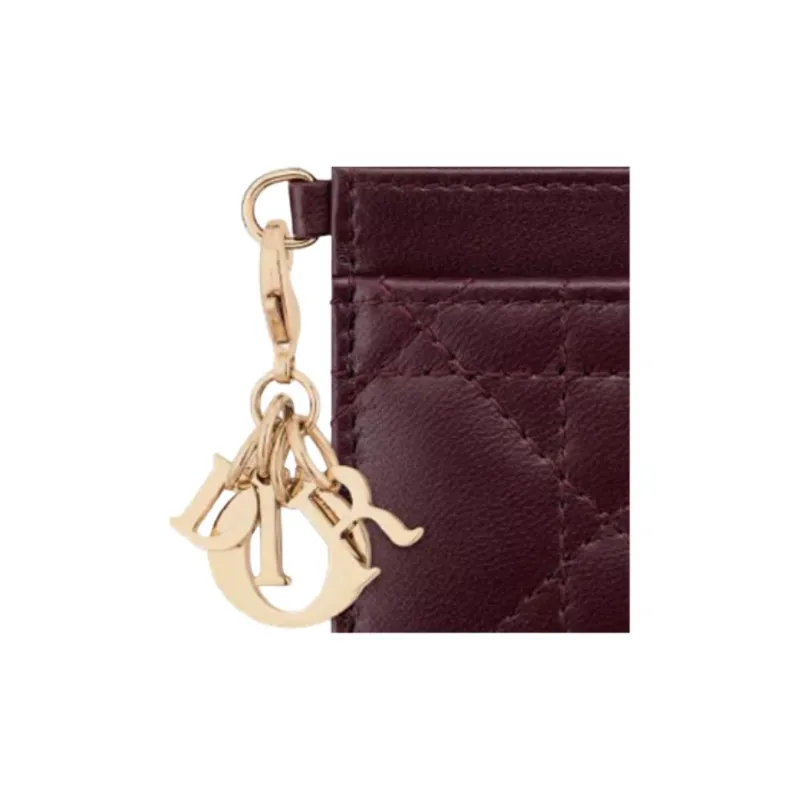 DIOR Lady Dior Sheepskin Card Holder Women's Plum Color-2
