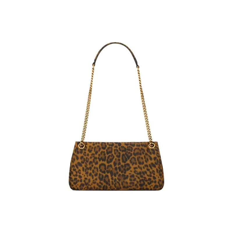 SAINT LAURENT Calypso Cotton Shoulder Bag Small Size Women's Leopard Print-3