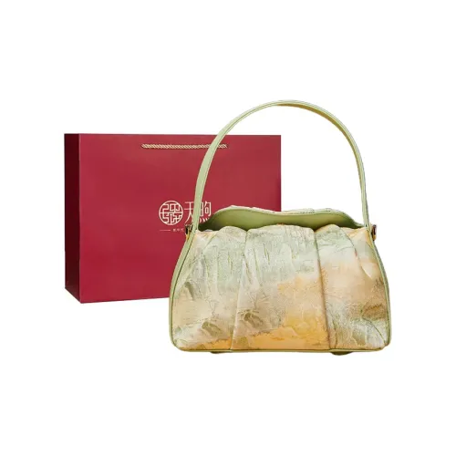 Pmsi Mulberry Silk One Shoulder Handbag Small Size Women's Gold/Turquoise