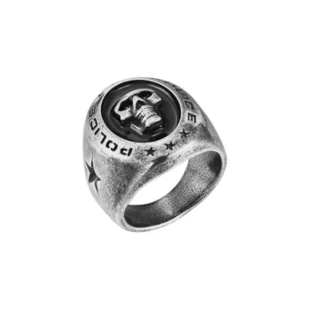 Police Stainless Steel Rings Men's Silver
