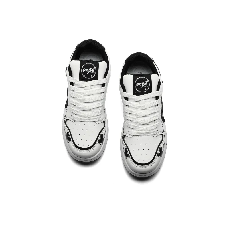 Pepe The Frog Skateboard Shoes Unisex Low Top Black & White/Beige Blue-39