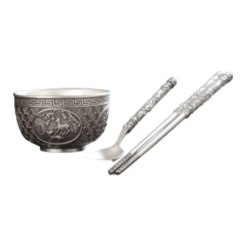 QINGFU 999 Fine Silver Solid Sterling Silver Bowl Chopsticks And Spoon Set Unisex