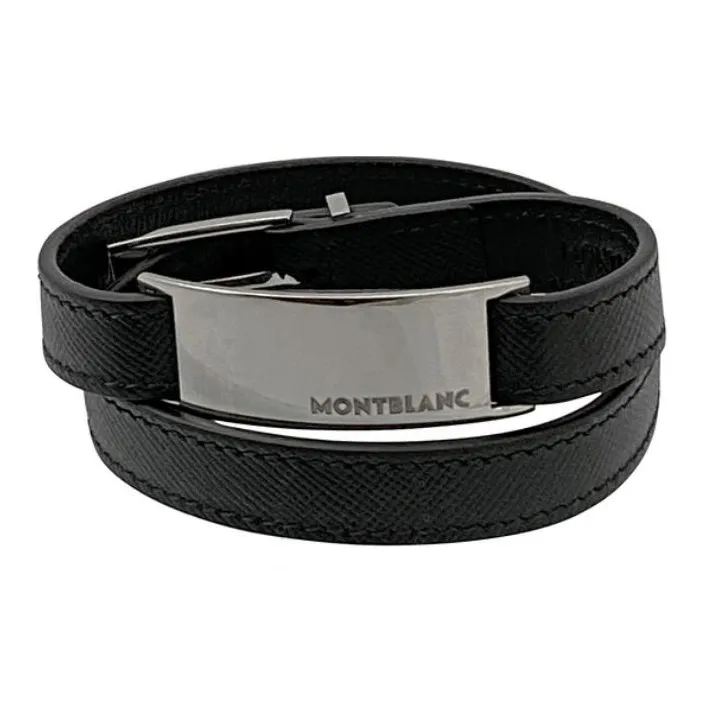 MONTBLANC Leather Stainless Steel Metal Bracelets Men's Black-0