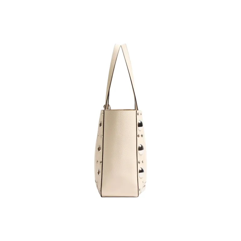 Valentino Cow Leather Tote Bag, Shopping Bag, Handbag Medium Size Unisex Ivory White-2