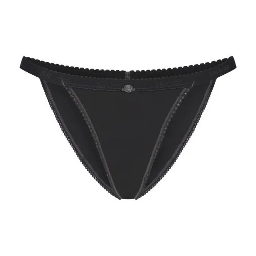 SKIMS SS25 LIGHTWEIGHT COTTON LOGO PICOT STRING BIKINI Underpants Women's 1 Pack SOOT/Smoke Gray