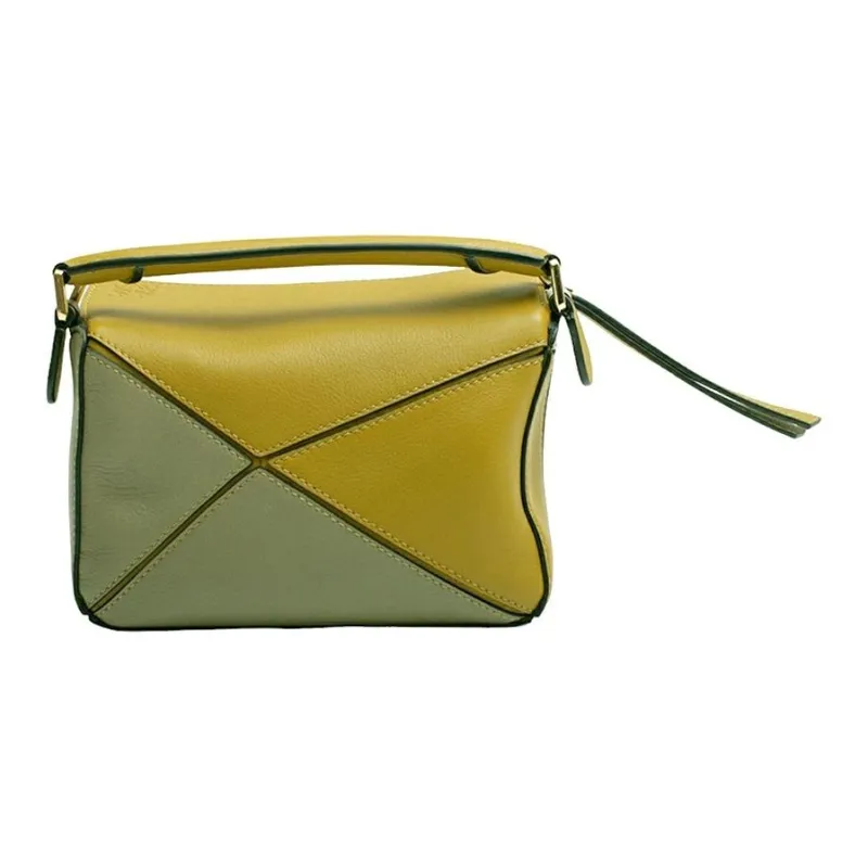 LOEWE Puzzle Bag In Classic Calfskin Ochre/Soft White-3