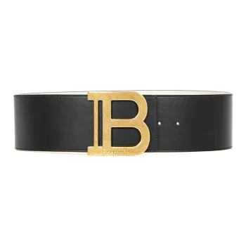 BALMAIN Calfskin Metal Leather Belts Women's Black 7.5CM