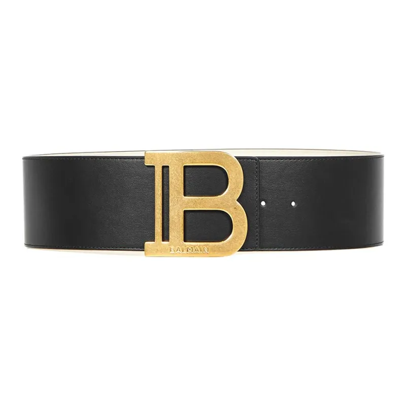 BALMAIN Calfskin Metal Leather Belts Women's Black 7.5CM-0