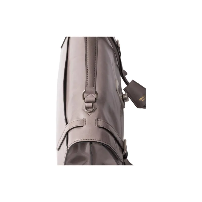 PRADA Cow Leather Portable Crossbody Bag, Shoulder Bag Medium Size Women's Gray-3