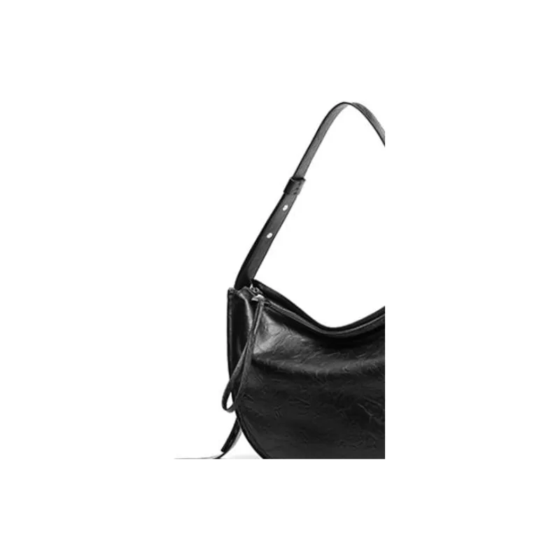 BELLE Artificial Leather Saddle Bag Crossbody Shoulder Bag Large Size Women's Black-3