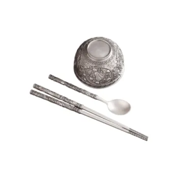 QINGFU 999 Fine Silver Bowl, Chopsticks, And Spoon Three Piece Set Unisex