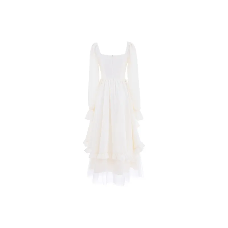 Flowers In Water Long Sleeved Dress Women's Apricot-0