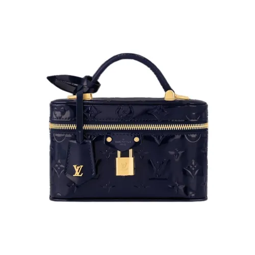 LOUIS VUITTON Vanity Lacquered Finish Cow Leather Makeup Bag Shoulder Bag Crossbody Bag Handbag Women's Sapphire Blue