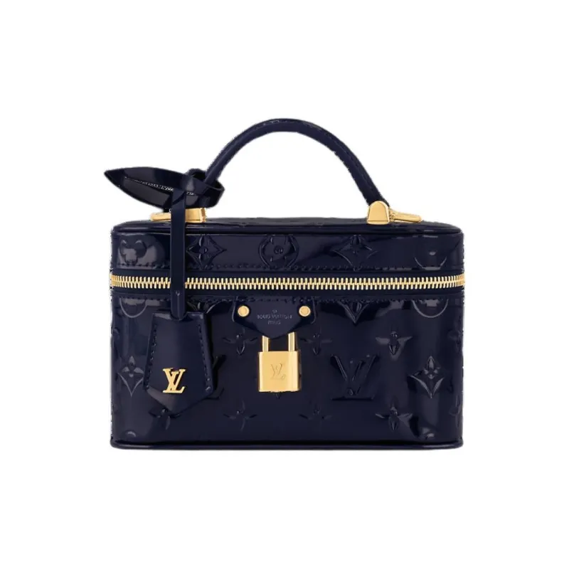 LOUIS VUITTON Vanity Lacquered Finish Cow Leather Makeup Bag Shoulder Bag Crossbody Bag Handbag Women's Sapphire Blue-0