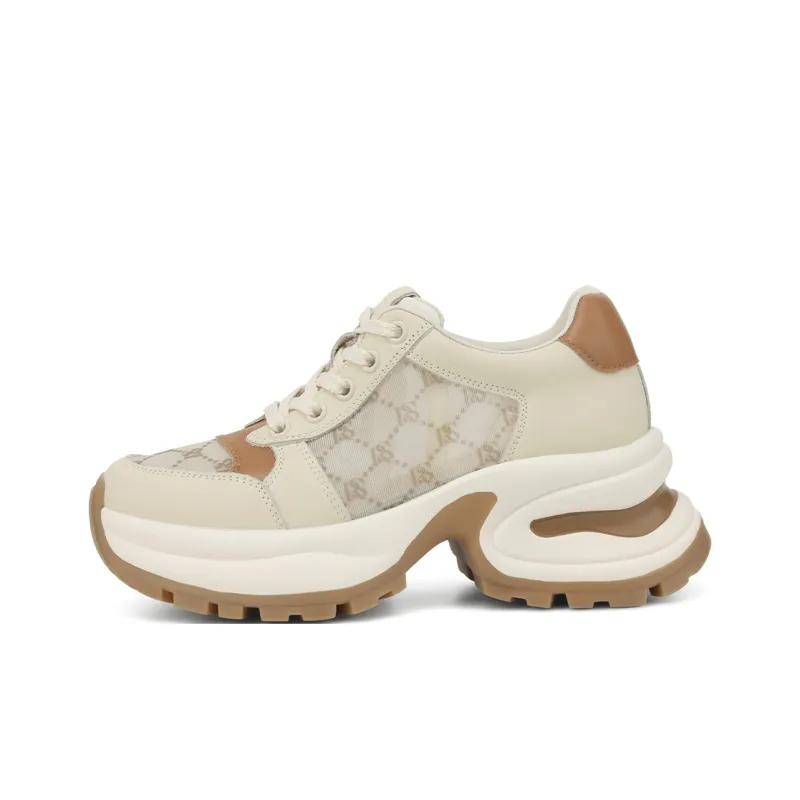 Rosa Bianca Breathable Height Increasing Low-Top Chunky Sneakers Women's Light Coffee-0
