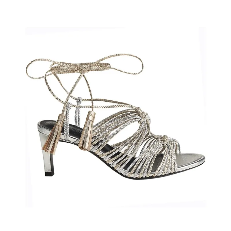 HERMES Karma Strap Sandals 7cm Women's Champagne Silver-1