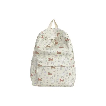 Techson Composite Cloth Backpack Regular Unisex Beige White Brown Dog/Ecru Dachshund