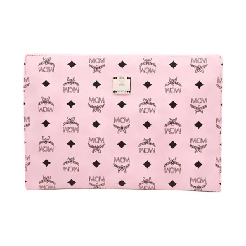MCM Original Visetos Leather Wrist Bags Clutches Medium Size Women's Pink