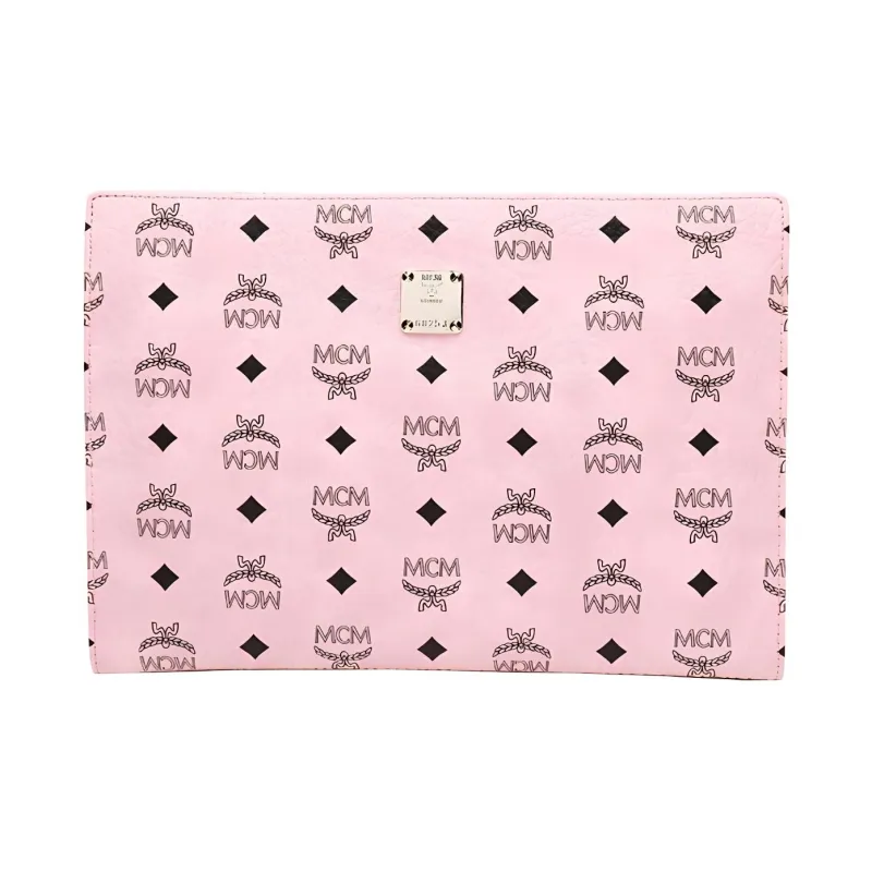 MCM Original Visetos Leather Wrist Bags Clutches Medium Size Women's Pink-0