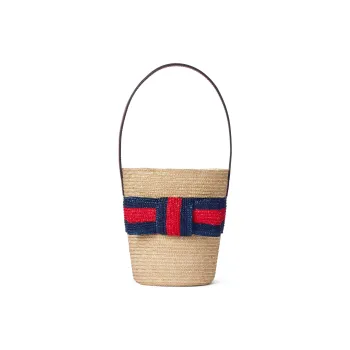 GUCCI Straw Bucket Bags Handbags Kids' Natural & Blue & Red
