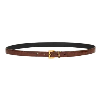 SAINT LAURENT Calfskin Leather Belts Women's Brown Width 2CM