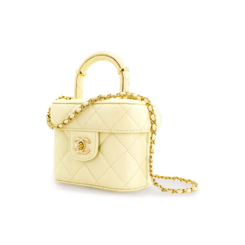 CHANEL Lambskin Portable One Shoulder Crossbody Makeup Bag Trumpets Women's Yellow-1