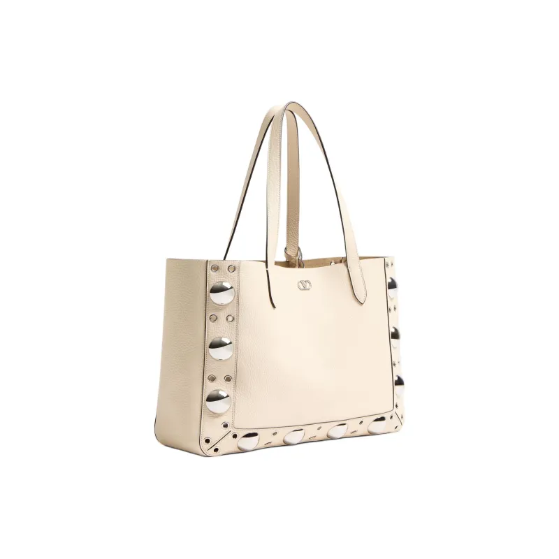 Valentino Cow Leather Tote Bag, Shopping Bag, Handbag Medium Size Unisex Ivory White-1