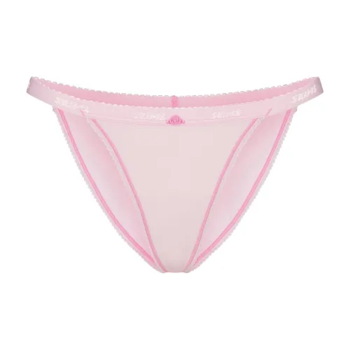 SKIMS SS25 LIGHTWEIGHT COTTON LOGO PICOT STRING BIKINI Underpants Women's 1 Pack Cherry Blossom/Pink