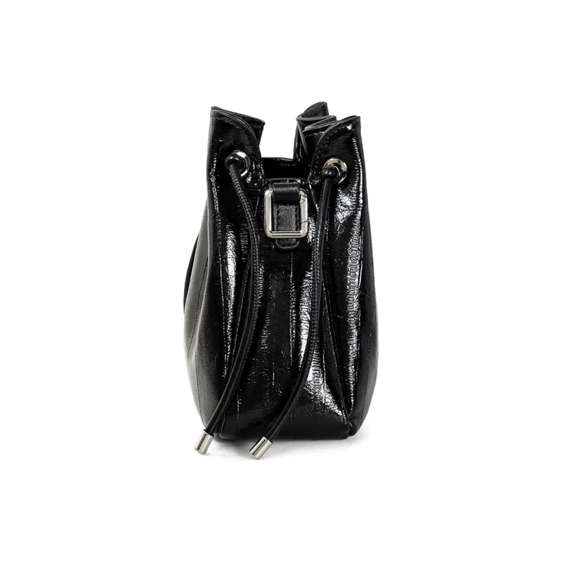 Teenmix Synthetic Leather With Cow Leather Bucket Bag, Crossbody Bag Regular Women's Ecru/Black/Silver-13