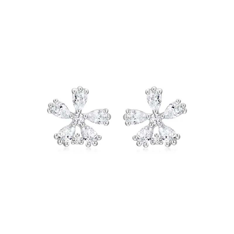 KADER Floral Collection Five Petal Flower Collection 925 Sterling Silver Stud Earrings Women's-0