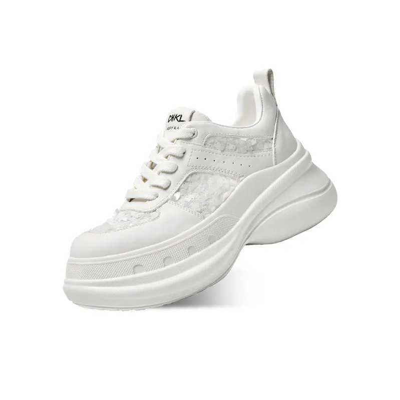 CHERYKALLY Low Top Chunky Sneakers Women's Clear Glass White-5