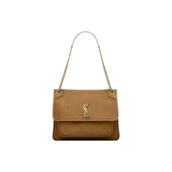 SAINT LAURENT Grain Sheepskin Shoulder Bag Large Size Women's Brown
