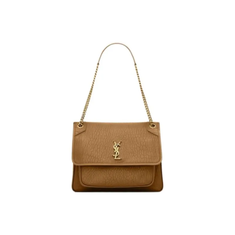 SAINT LAURENT Grain Sheepskin Shoulder Bag Large Size Women's Brown-0