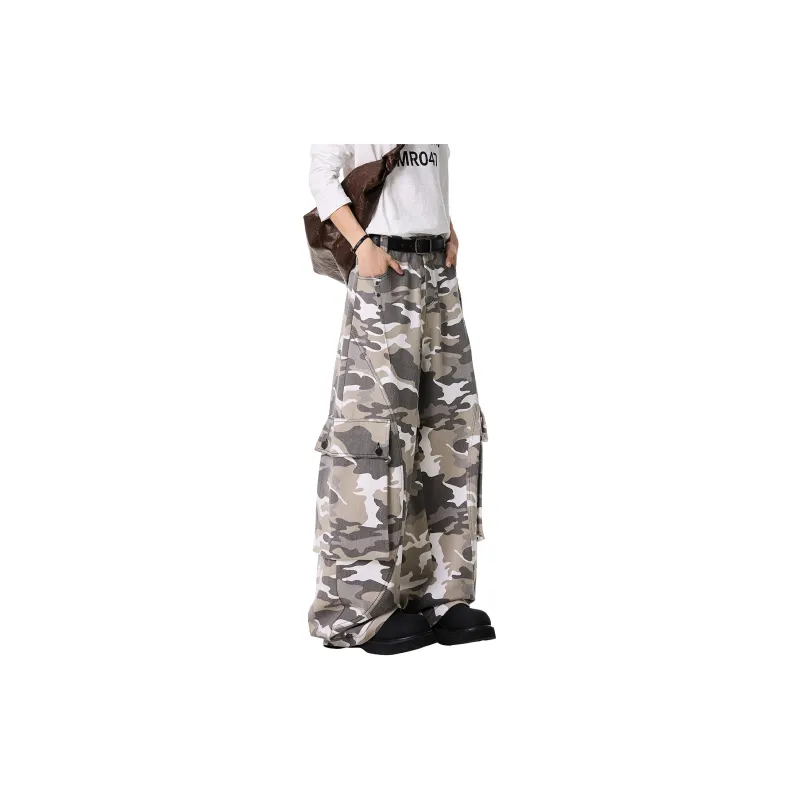 BRYAN JIMENEZ Casual Pants Unisex White Gray Camouflage-2