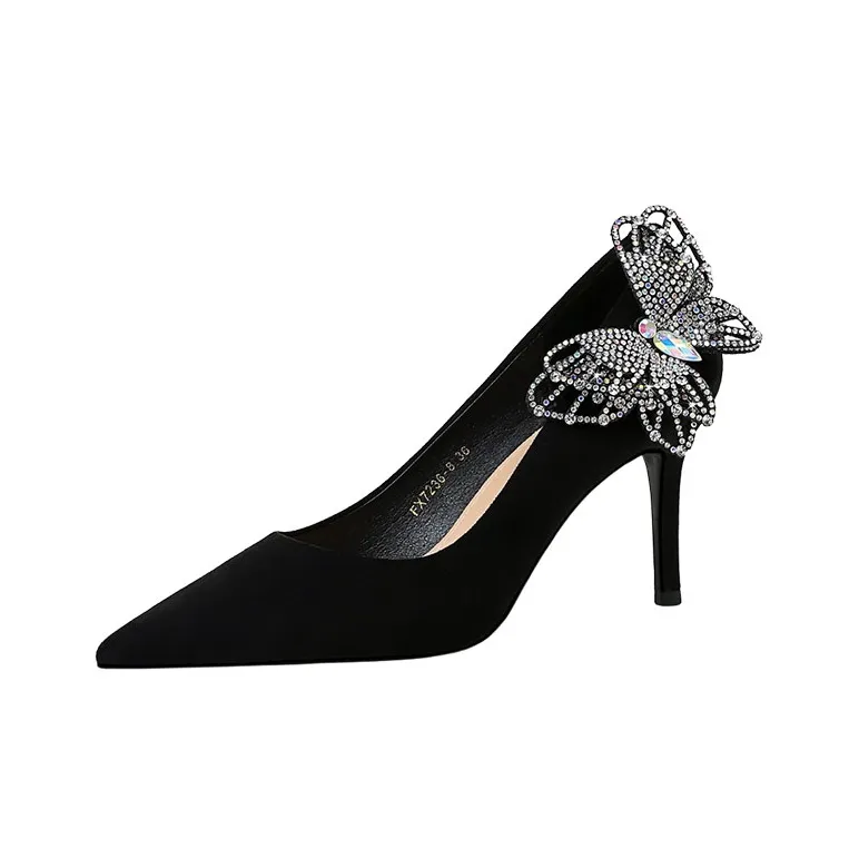 BIGTREE Slim Heel High Heels Women's Black-1