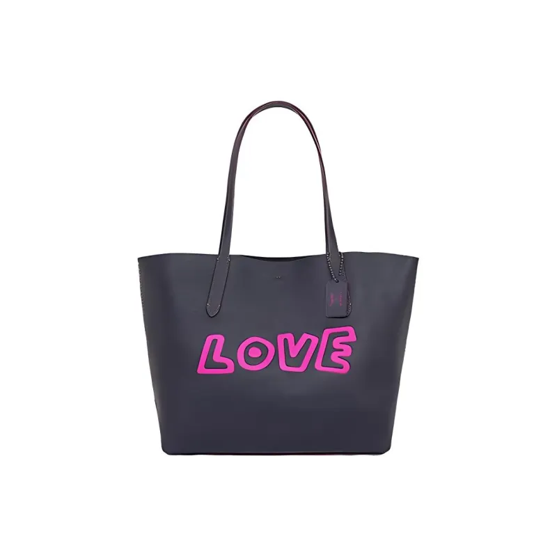 COACH X Keith Haring Hudson Calfskin Tote Shoulder Bag Handbag Tubas Women's Black Peach Red-1