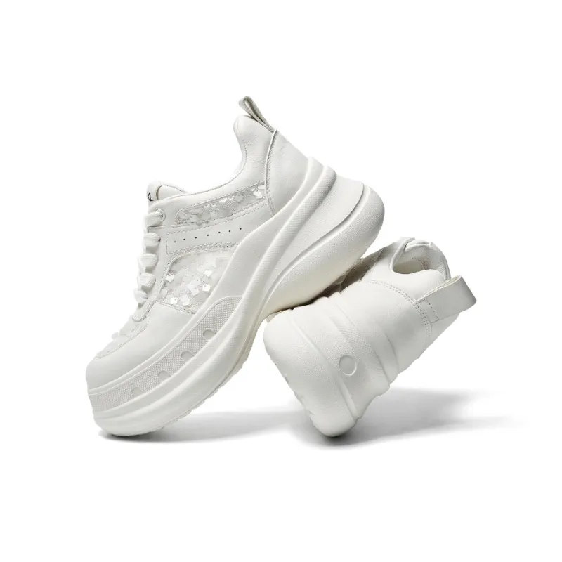 CHERYKALLY Low Top Chunky Sneakers Women's Clear Glass White-4