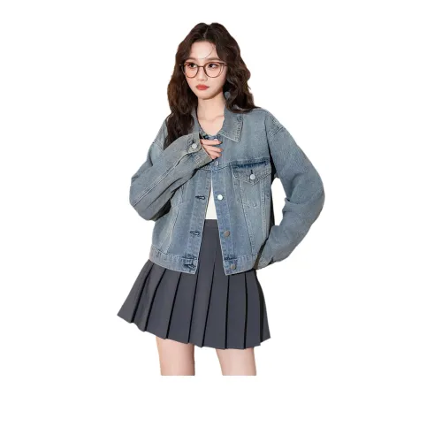 Tonlion Denim Jackets Women's Denim Blue