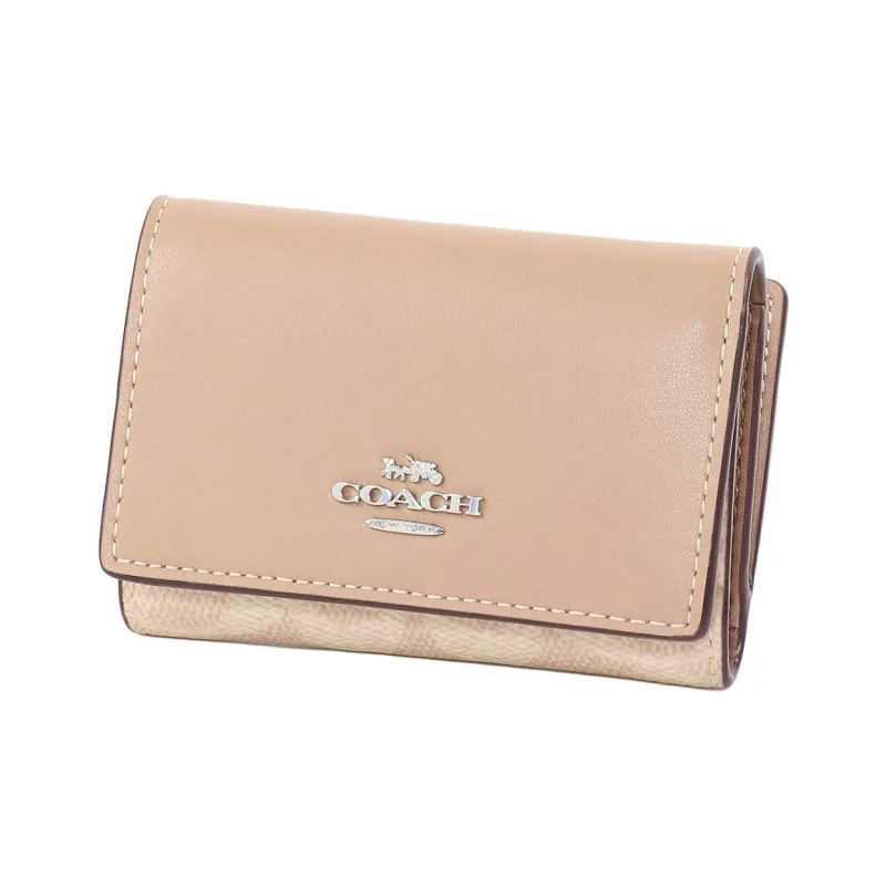 COACH Micro Coated Canvas With Leather Wallet Mini Women's Sand & Taupe-1
