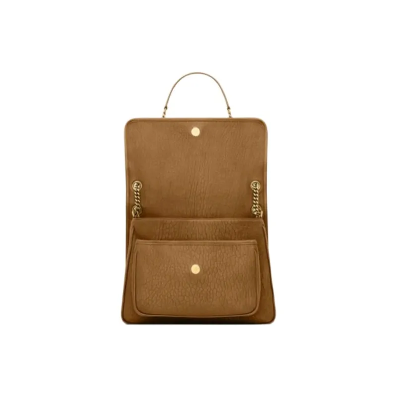 SAINT LAURENT Grain Sheepskin Shoulder Bag Large Size Women's Brown-4