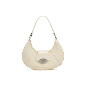 Simedin Cow Leather Commute Crescent Shoulder Bag Regular Women's Milk White/Deep Black/Ancora Red