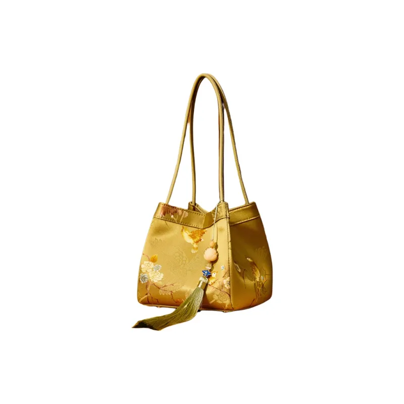 Pmsi Mulberry Silk Bucket Bag, Shoulder Bag Trumpets Women's Multicolor-6