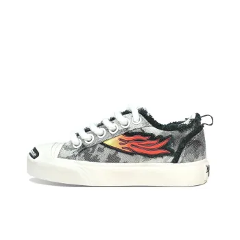 BURNING FLAME Anti Slip And Wear Resistant Lightweight Low Top Canvas Shoes Unisex Ink Black