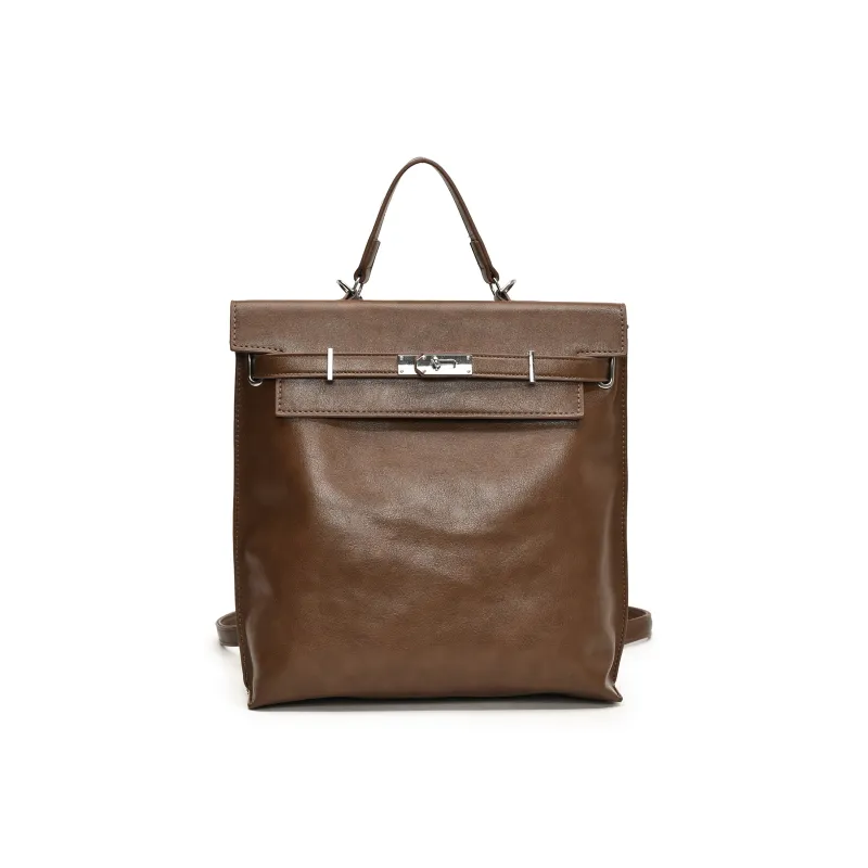 ZAVC PU Portable One Shoulder Backpack Regular Women's Khaki/Brown/Black-1
